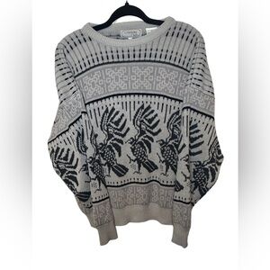 Vintage Celebrity Club Bird Knit Sweater L – 80s/90s Graphic Pattern